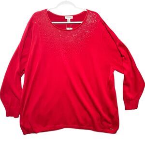 Calvin Klein Red Sparkle Long Sleeve Top Womens Plus Size 3X New with Tags